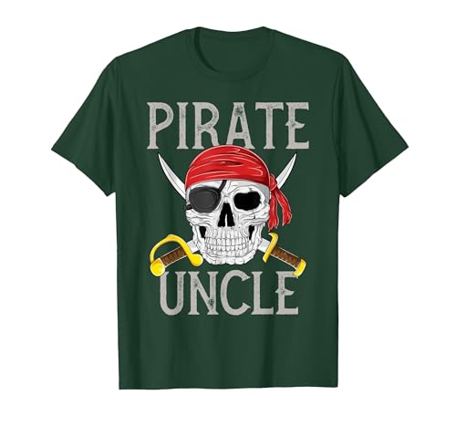 Pirate Family Apparel Pirate Uncle Jolly Roger Flag Skull Family Pirates T-Shirt - size chart