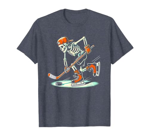 Halloween Costume For Hockey Lovers Funny Skeleton Hockey Halloween for Ice Hockey Lovers T-Shirt - size chart