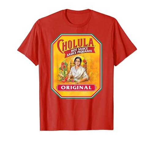 Cholula Hot Sauce Bottle Lable Casual Costume Foodies T-Shirt - size chart