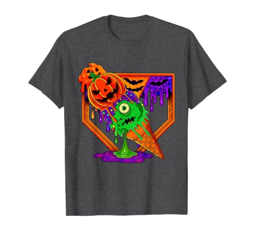 Ice Cream Drip Baseball Home Plate Halloween Tee Funny Halloween Baseball Ice Cream Drip Boys Girls Youth T-Shirt - size