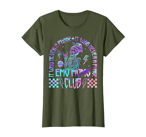 Emo Moms Club Halloween Costume Funny Skeleton It was Never A Phase Emo Moms Club Mother's Day Skeleton T-Shirt - size chart