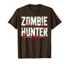 Zombie Apocalypse Survival Gear Hunter Zombie Hunter Blood Splatter Typography T-Shirt - size chart