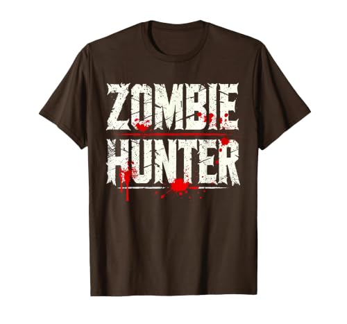 Zombie Apocalypse Survival Gear Hunter Zombie Hunter Blood Splatter Typography T-Shirt - size chart