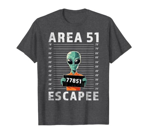 Funny Alien Halloween Costume Mugshot Alien Area 51 Escapee Funny Alien Mug Shot UFO T-Shirt - size chart