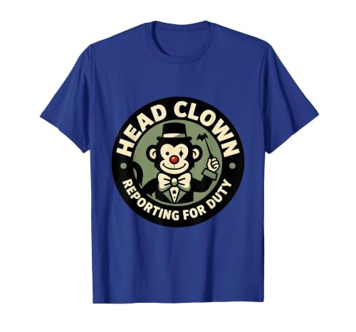 Mademark Head Clown Reporting For Duty Circus Monkey Design T-Shirt - Men - size chart