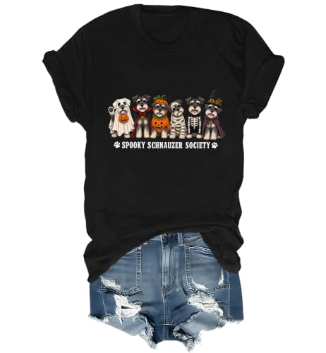 WQFQW Spooky Schnauzer Society Halloween Shirt Terrifying Halloween T-Shirt - size chart
