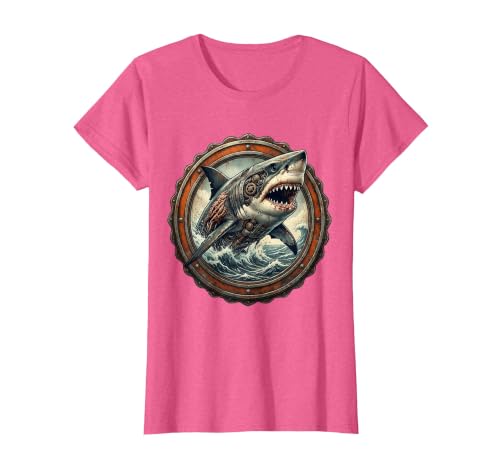 Mademark Shark Mech Robot Rising From The Ocean Graphic T-Shirt - size chart