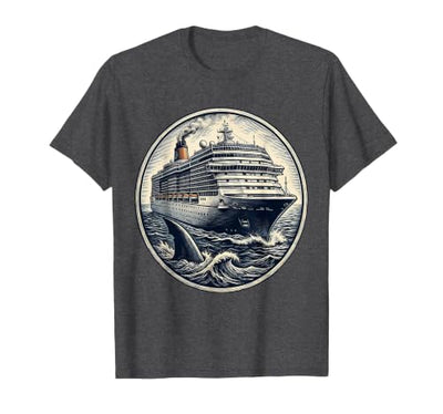 Shark Fin Circling Cruise Ship Graphic Tee T-Shirt