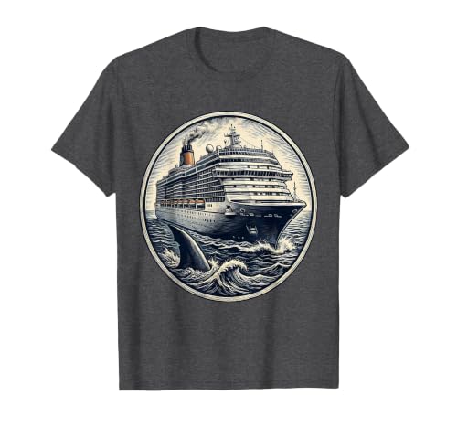 Mademark Shark Fin Circling Cruise Ship Graphic Tee T-Shirt - size chart