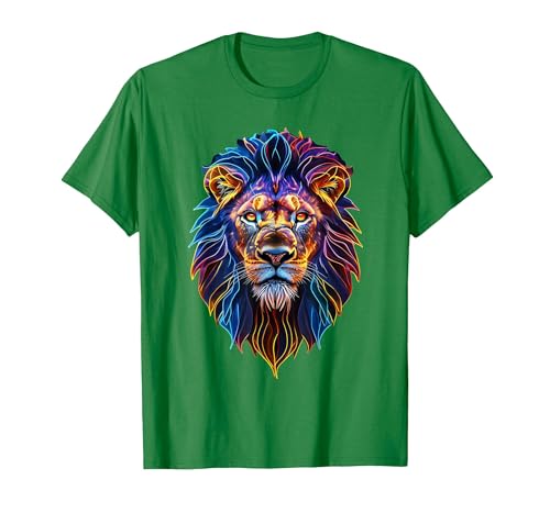 Psychedelic Jungle Glow Animal Art Glow Lion Head Art Psychedelic Jungle Animal Face T-Shirt - size chart