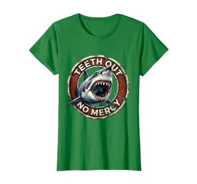 Mens Shark Teeth Out No Mercy Graphic Design T-Shirt