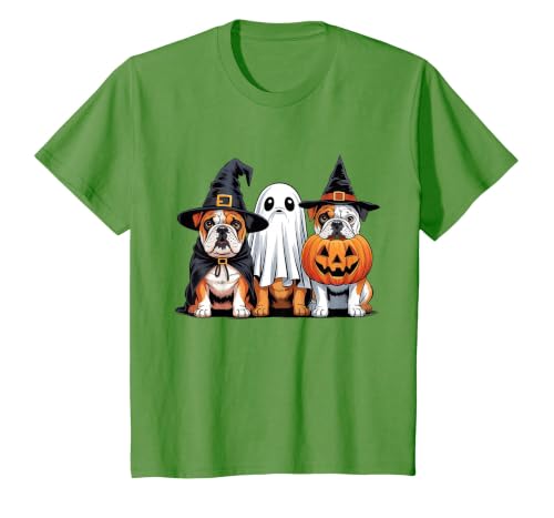 English Bulldog Halloween Funny Dog Lover Pumpkin Witch T-Shirt - size chart