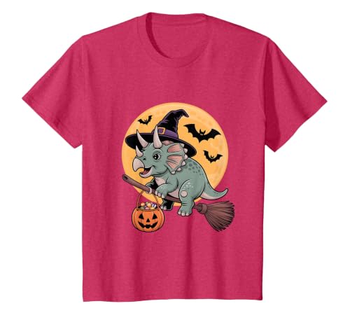 Triceratops Lover Dino Halloween Party Wear Triceratops Witch Hat Pumpkin Halloween Costume Men Women T-Shirt - size chart