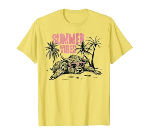 Summer vibes Highland cow t -shir t Summer Vibes Highland Cow T-Shirt - size chart