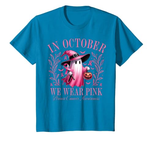 Ghost October Wear Pink Breast Cancer t -shir t Halloween Pink Ghost in October We Wear Pink Breast Cancer T-Shirt - size