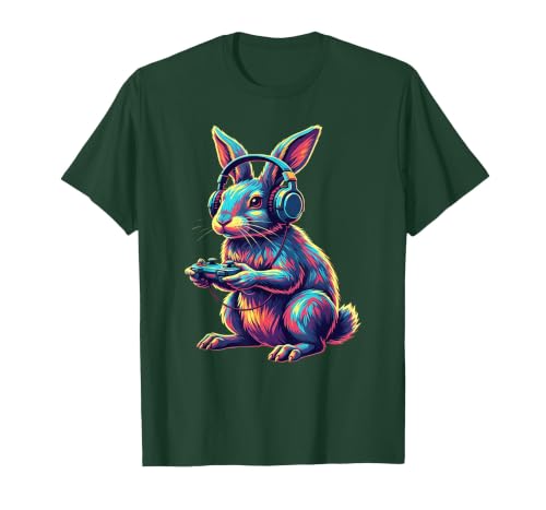 Rabbit Gaming Animal Video Games Funny Rabbit T-Shirt — design detail