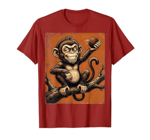 Mademark Smug Monkey Throwing Poop Funny Graphic T-Shirt - Men - size chart