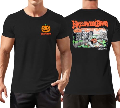 Ithalt Mens Halloween Shirt Halloweentown T Shirt Pumpkin Short Sleeve Top - size chart