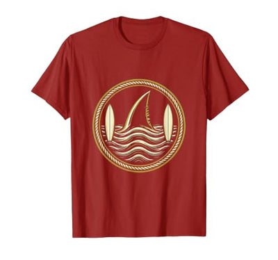Shark Fin and Surfboard Silhouette Surf Design T-Shirt