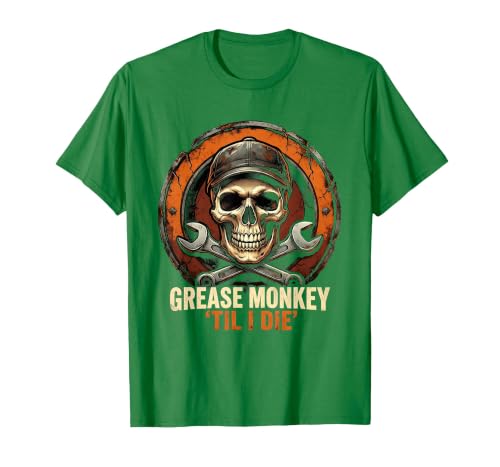Mademark Grease Monkey 'Til I Die Mechanic Skull Design T-Shirt - Men - size chart