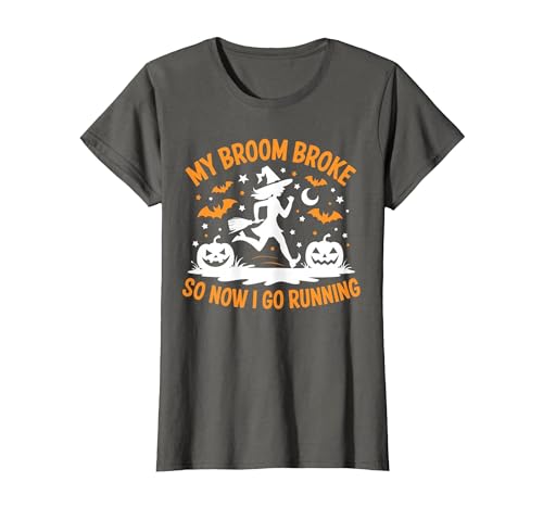 Running Broom Halloween tee My Broom Broke So Now I Go Running Witch Run Lover Halloween T-Shirt - size chart