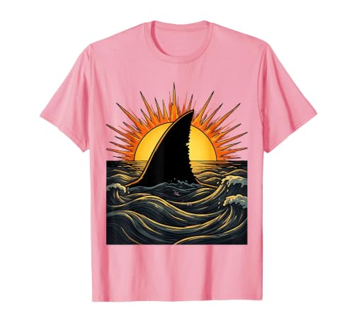 Mademark Shark Fin Silhouette Blazing Sunset Graphic T-Shirt - size chart