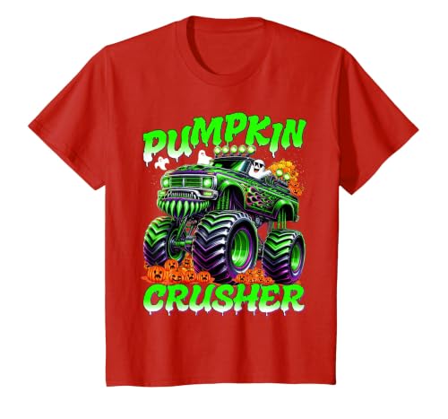 Pumpkin Crusher Kids Tees Pumpkin Crusher Monster Truck Ghosts Halloween for Boys T-Shirt - size chart