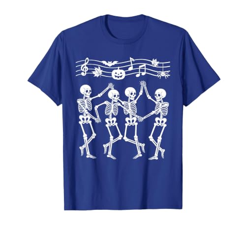 Dancing Skeletons Halloween Party Music Shirts Spooky Skeletons Symphony Halloween Dance Music Men Women T-Shirt - size chart