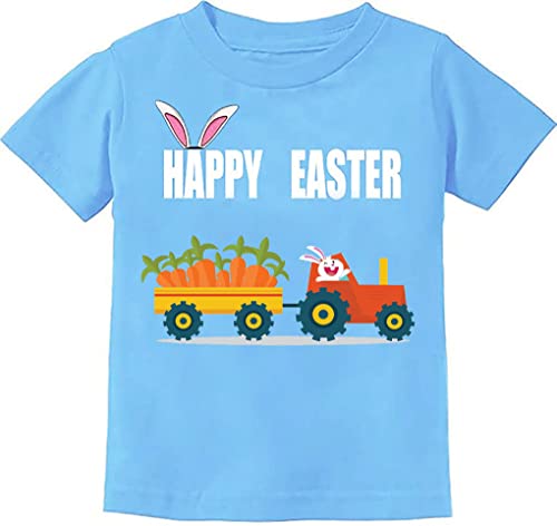 Easter Day Gift for Toddler Boy Baby Girl Tractor Loving Bunny T-Shirt — design detail