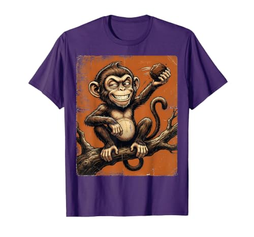 Mademark Smug Monkey Throwing Poop Funny Graphic T-Shirt - Men - size chart
