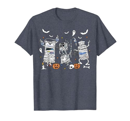 Cute Ghost Halloween Nurse Spooky Season Halloween ICU Nurse Propofol Mummy NICU PICU Nurse Tech T-Shirt - size chart