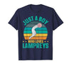 Sea Lamprey Fish Quote Just a boy who Loves Lampreys Quote for a Lamprey Boy T-Shirt - size chart