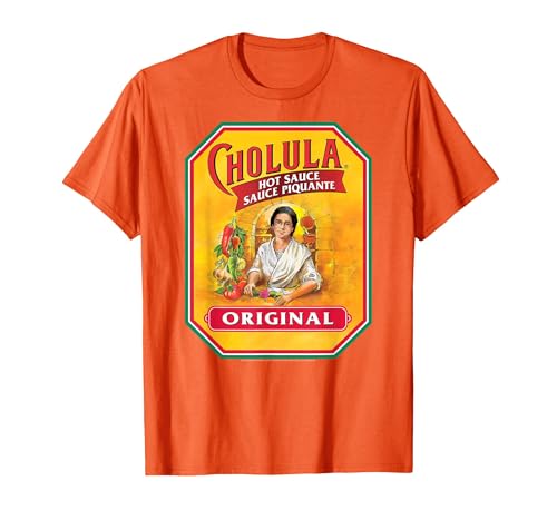 Cholula Hot Sauce Bottle Lable Casual Costume Foodies T-Shirt - size chart