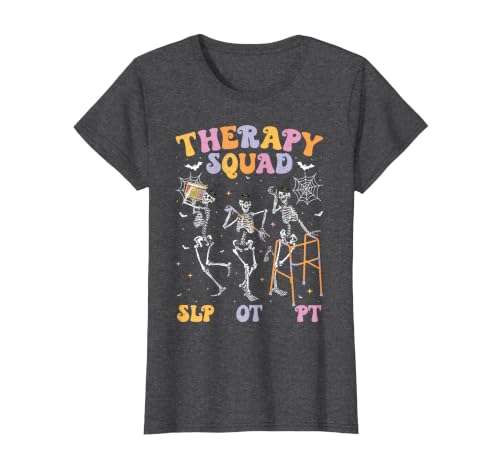 Speech Occupational Physical Therapy Halloween Therapy Squad SLP OT PT Halloween Speech Physical Skeleton T-Shirt - size