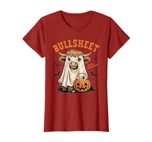 Bullsheet Highland Cow Ghost Halloween Tees Moo... I Mean Boo Bullsheet Highland Cow Ghost Halloween T-Shirt - size chart