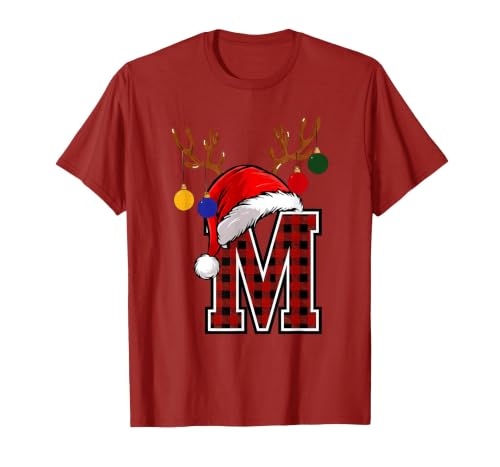 Christmas Buffalo Plaid Alphabet Tees Letter M Name Initial Buffalo Plaid Alphabet Monogram T-Shirt - size chart
