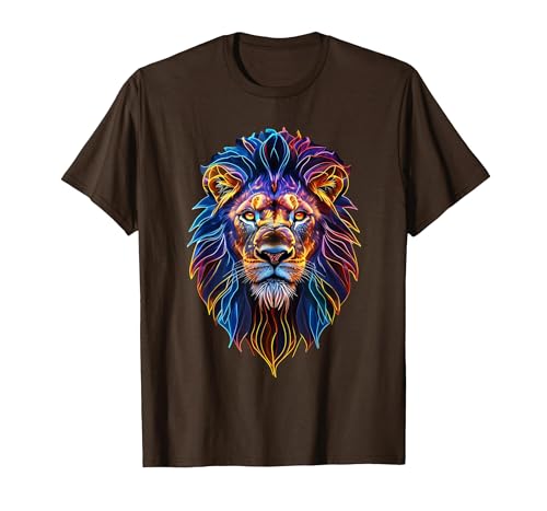 Psychedelic Jungle Glow Animal Art Glow Lion Head Art Psychedelic Jungle Animal Face T-Shirt - size chart