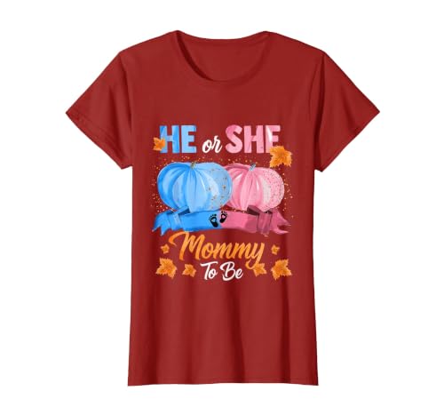 He Or She Pumpkin Gender Reveal Party Supplies Tee Halloween Pumpkin Gender Reveal He or She Mommy to Be T-Shirt - size chart