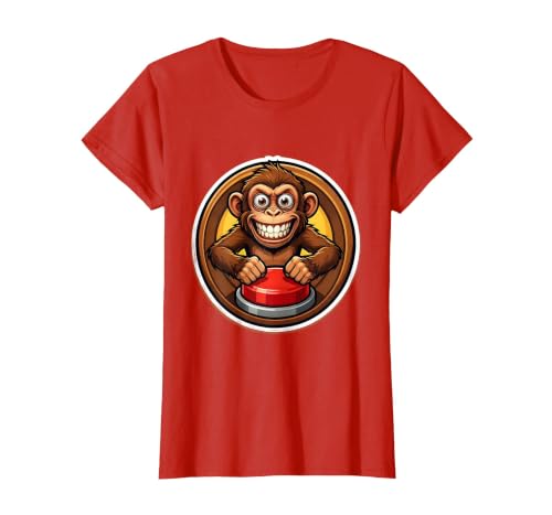 Mademark Monkey Pressing Big Red Button Funny Stupid Tee T-Shirt - Women - size chart