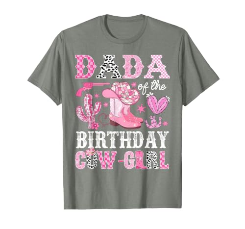 Pink Western Cowgirl Bday Party Family Matching Dada of The Birthday Cow-Girl Rodeo Cowgirl Bday T-Shirt - size chart