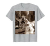Funny Bunny Rabbit Selfie with T-Rex Tyrannosaurus Dinosaur T-Shirt — design detail