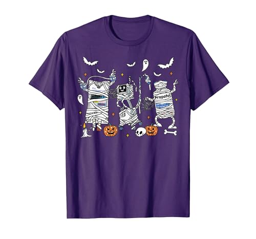Cute Ghost Halloween Nurse Spooky Season Halloween ICU Nurse Propofol Mummy NICU PICU Nurse Tech T-Shirt - size chart