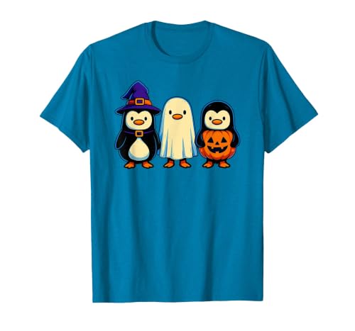 Nerrrdy Penguin Witch Ghost Pumpkin Men Women Kids Funny Halloween T-Shirt - size chart