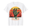 Creepy Undead Zombie Hand Retro Sunset Scary Zombie Hand Retro Sunset Halloween Horror Tee T-Shirt - size chart