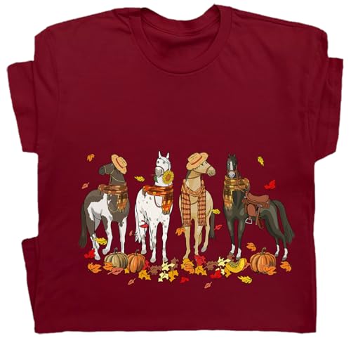 Niaday Fall Horse Shirt Men Women Graphic Short Sleeve T-Shirt Tee, Fall Season Horses Horse Lover Shirt - size chart