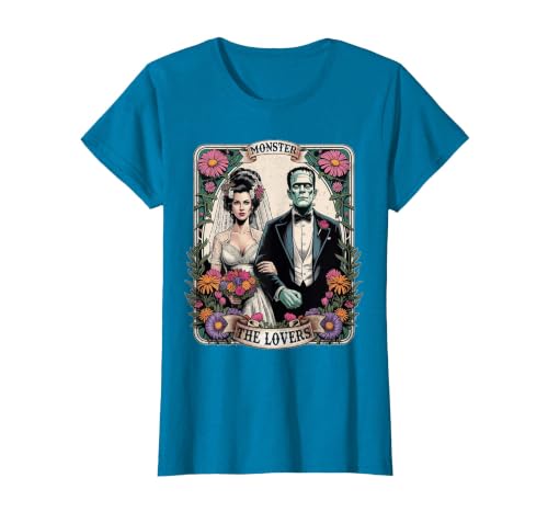 The Lovers Tarot Card Spooky Halloween Women Men The Monster Frankenstein and Bride The Lovers Tarot Card T-Shirt - size