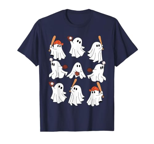 Boo Ghost Halloween Baseball Happy Halloween Baseball Lover T-Shirt - size chart