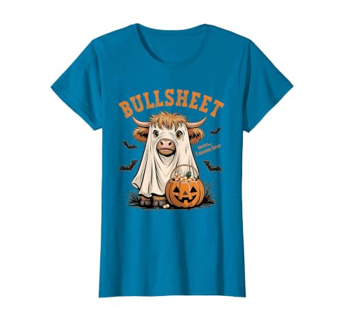 Bullsheet Highland Cow Ghost Halloween Tees Moo... I Mean Boo Bullsheet Highland Cow Ghost Halloween T-Shirt - size chart