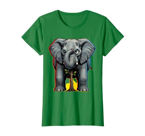 Mademark Funny Elephant Hiding Behind Tiny Tree T-Shirt - Women - size chart