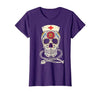 Halloween Nurse Shirts For Women Scrub Costumes Nurse Sugar Skull Stethoscope RN Medical Halloween Costume T-Shirt - size